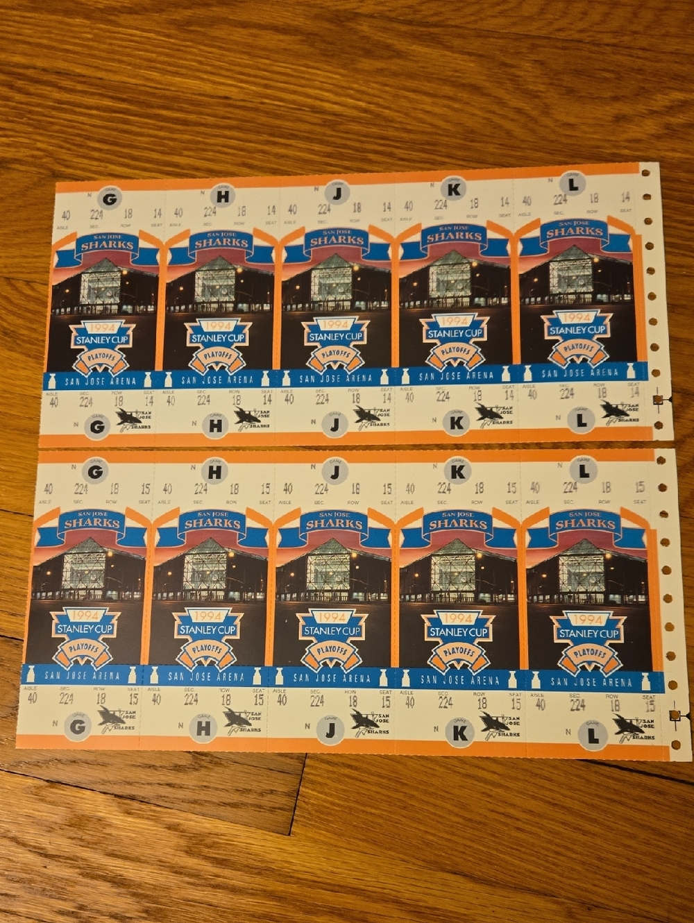 Rare San Jose Sharks 1994 Stanley Cup Playoffs Ticket Sheet - Blue/Orange